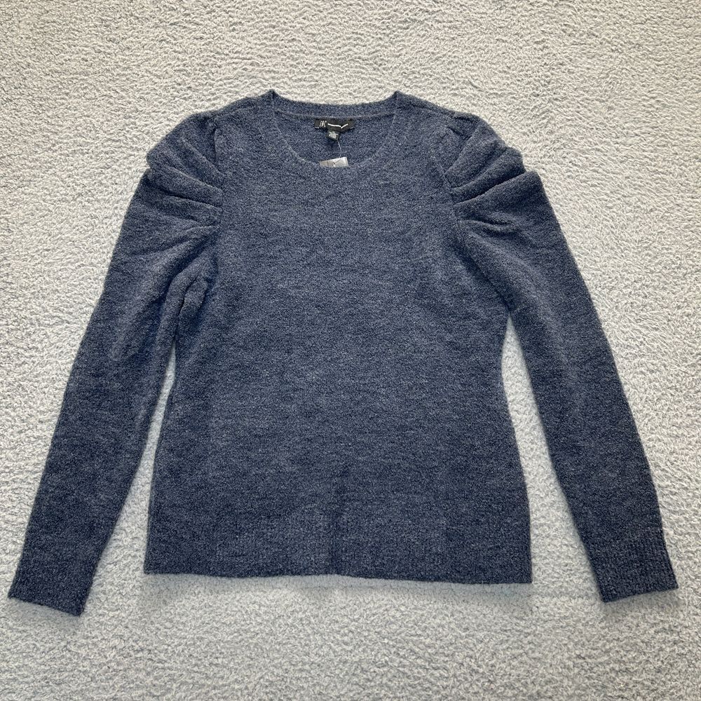 INC Sweater‎ Womens Medium Blue InkBerry Wool Blend Crew Neck Puff Sleeve
